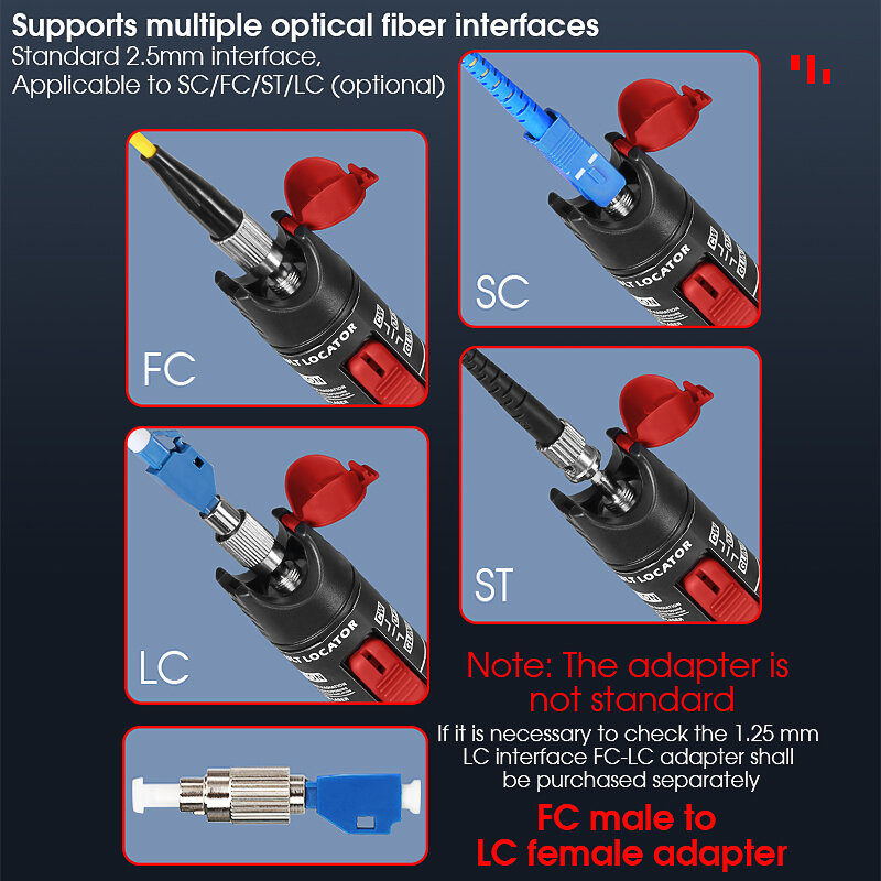 Comptyco localizador visual de falhas 1/10/20/30/50mw fibra óptica cabo tester caneta sc/fc/st 2.5mm interface ftth fibra óptica ferramenta de teste