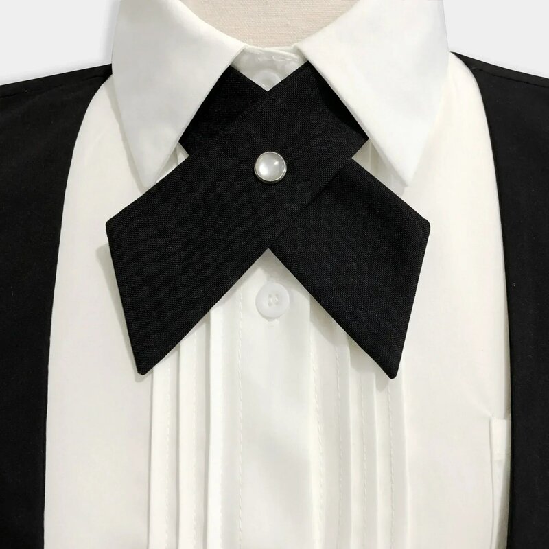 Crusscross Bow Tie com gola destacável, Cor sólida elegante, JK Vestuário Acessórios