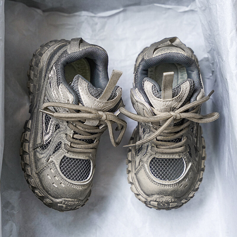 รองเท้าเด็กลายตาข่ายเดี่ยวระบายอากาศได้ดีรองเท้าวิ่งกลางแจ้งรองเท้าเด็กคุณภาพสูงสีชมพูน่ารักวินเทจ