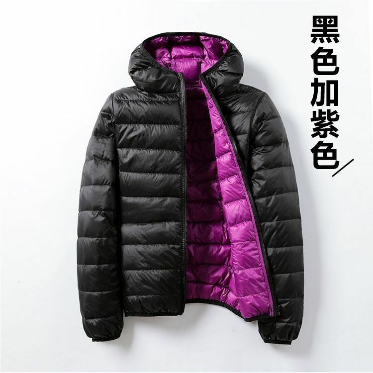 Autumn and winter new lightweight short hooded double-sided wear two-sided wear light thin down