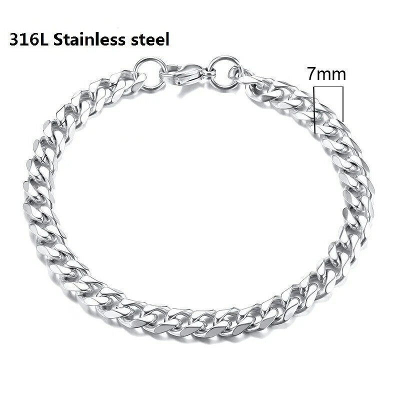 316L Stainless Steel Cuban Chain Bracelet for Men Women Figaro  Vintage Metal Viking Kpop Pulseras Emo Cute Luxury Jewelry Gift