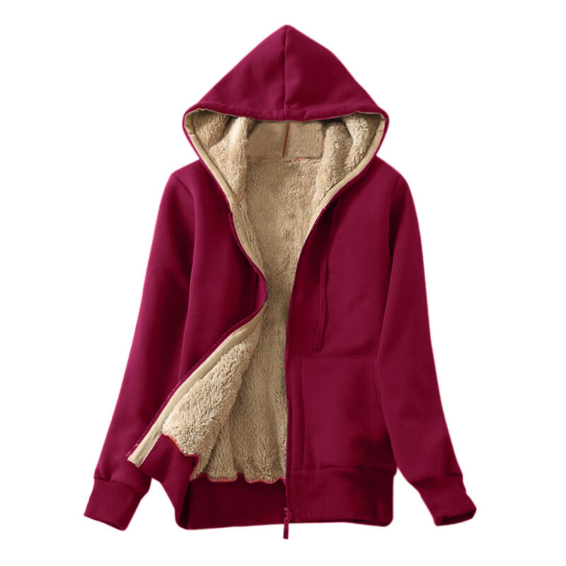 Sudadera de lana de cordero con bolsillos delanteros, chaqueta cálida con cremallera, abrigos gruesos de felpa, cárdigan forrado de lana, abrigos con capucha, moda de invierno