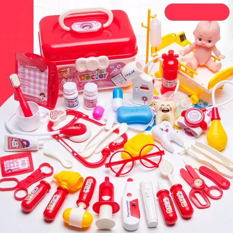 Mainan Anak Berpura-pura Bermain Dokter Set Simulasi Peralatan Medis Stetoskop Bermain Kotak Penyimpanan Hadiah untuk Anak-anak