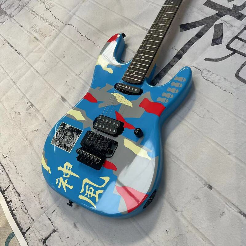 Shenfeng gitar listrik 6 senar lukisan tangan, bodi dicat tangan, papan jari maple, rel maple, foto pabrik