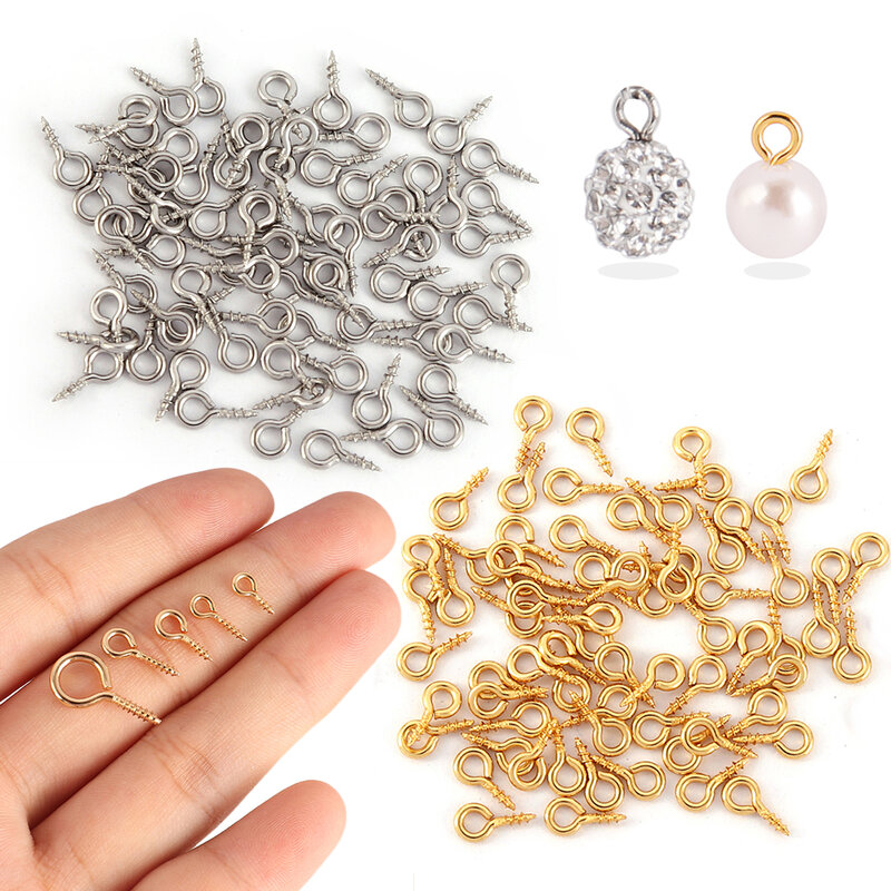 50Pcs Stainless Steel Tiny Mini Eye Pins Eyepins Hooks Eyelets Screw Eyes Threaded Hook For Jewelry Making Findings Accessories
