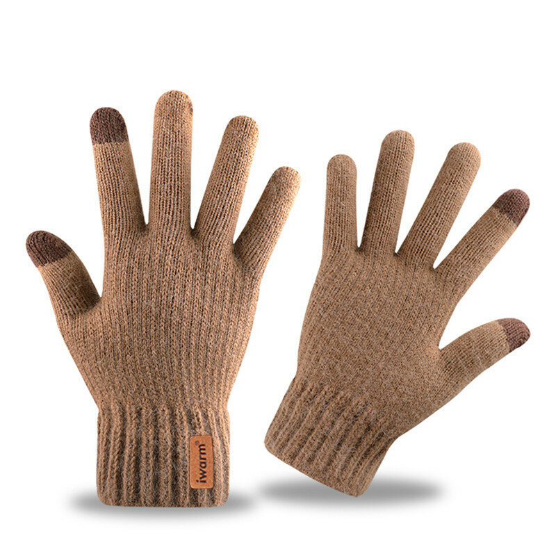 Мужские вязаные перчатки, зимние перчатки для сенсорного экрана, высококачественные мужские плотные теплые шерстяные кашемировые однотонные перчатки, мужские варежки, деловые осенние