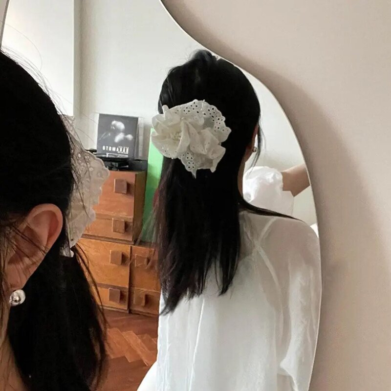Ikat kepala rambut renda berongga buatan tangan elastis untuk kuncir kuda ikat kepala ikat rambut mode wanita