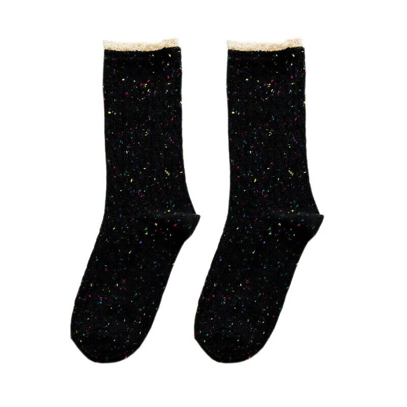 Japonês Vintage Dot Yarn Pile Socks para Mulheres, Rendas Flor, Outono, Inverno, Harajuku, Doce, Senhoras, Meninas Presente