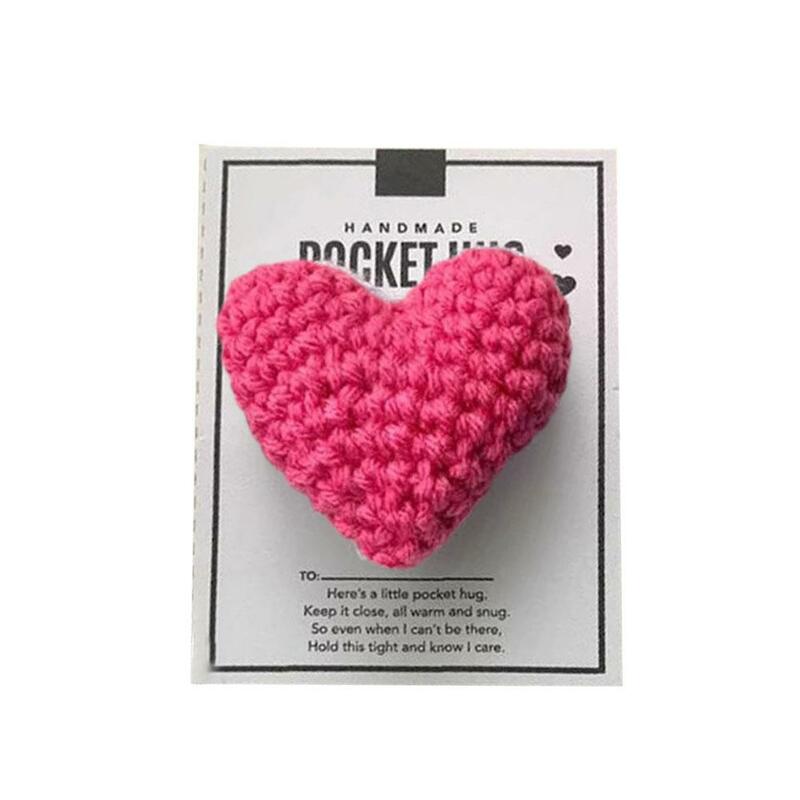Coração Crocheted Coração Pocket Hug Ornaments, Pequenos presentes de malha para crianças, L4D3