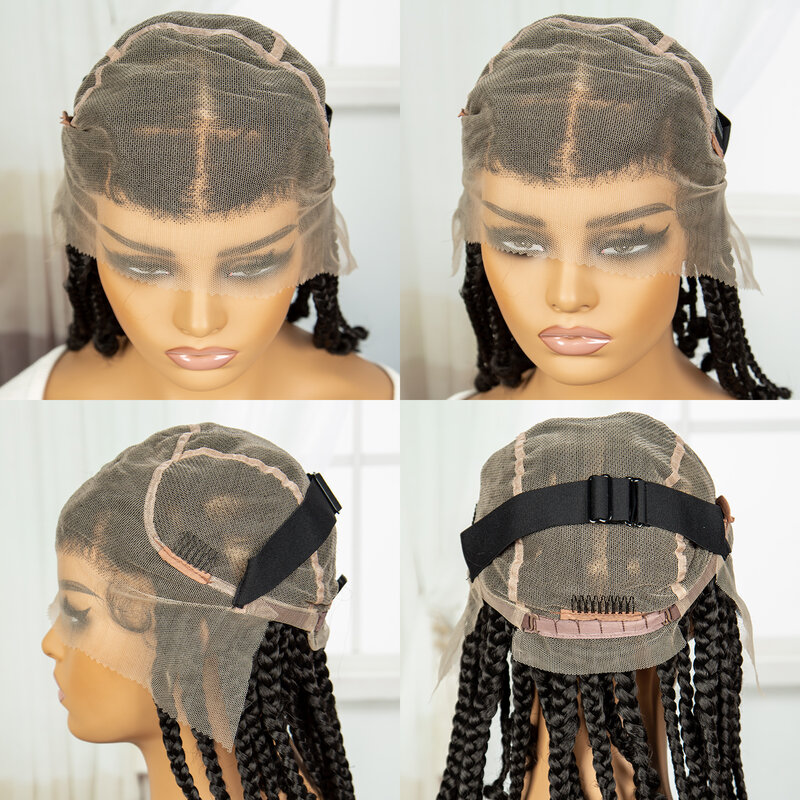 Pelucas trenzadas de encaje completo HD con extremos rizados, pelucas delanteras de encaje sintético, caja sin nudos, peluca de cabello trenzado para mujeres negras