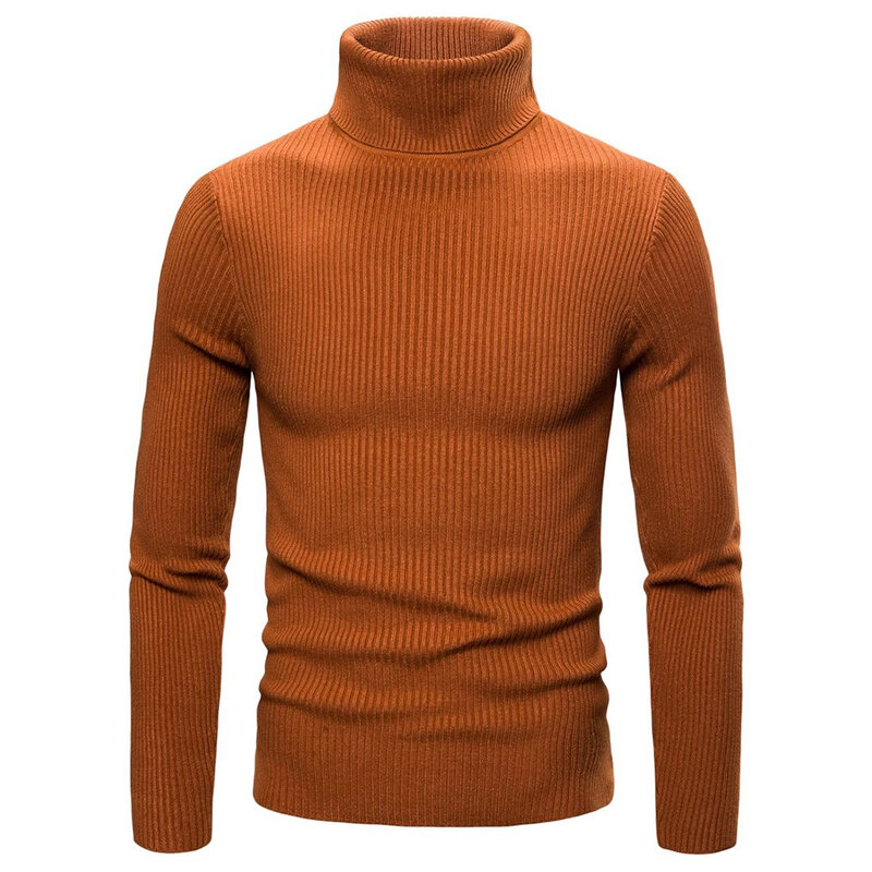 Męski sweter z golfem dzianinowy Top ciepły sweter zimowy jednolity kolor lekko rozciągliwy o zwykłej długości swobodny styl M 3XL