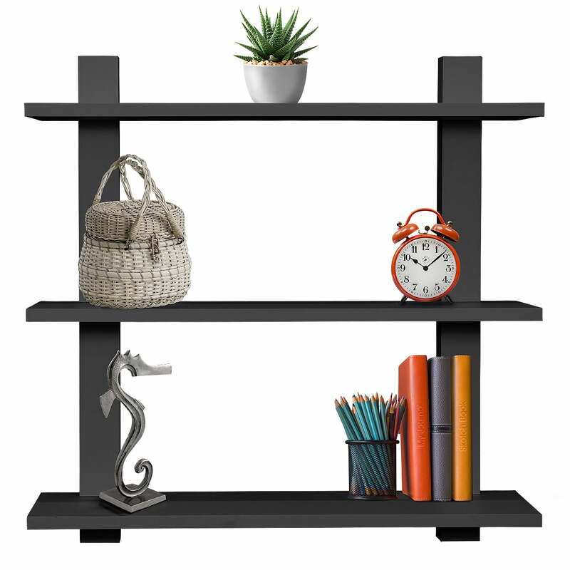 Sorbus 3 Tier Floating Shelves, for Photos, Decorative Items, and Much More - (Black) Medium Density Fiberboard, Wood