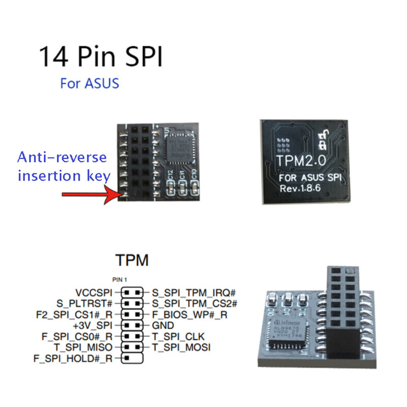 TPM 2.0การเข้ารหัสโมดูลความปลอดภัย Remote Card 14 Pin SPI TPM2.0โมดูลความปลอดภัยสำหรับ ASUS เมนบอร์ด