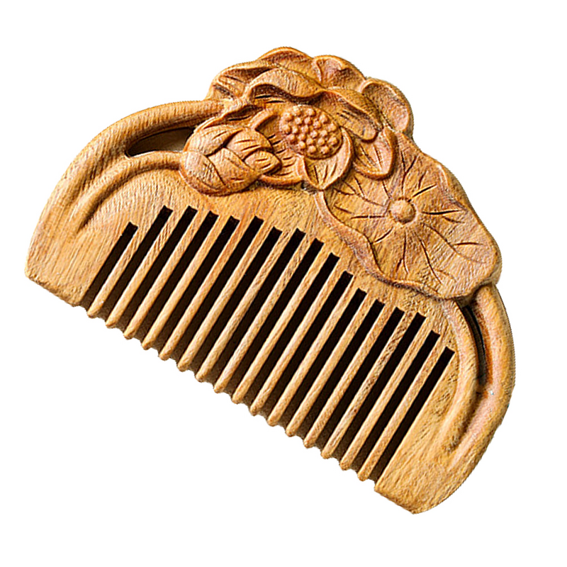 Wooden Comb Carved Hair Massager Scalp Lotus Sandal Sandalwood Anti-static Natural