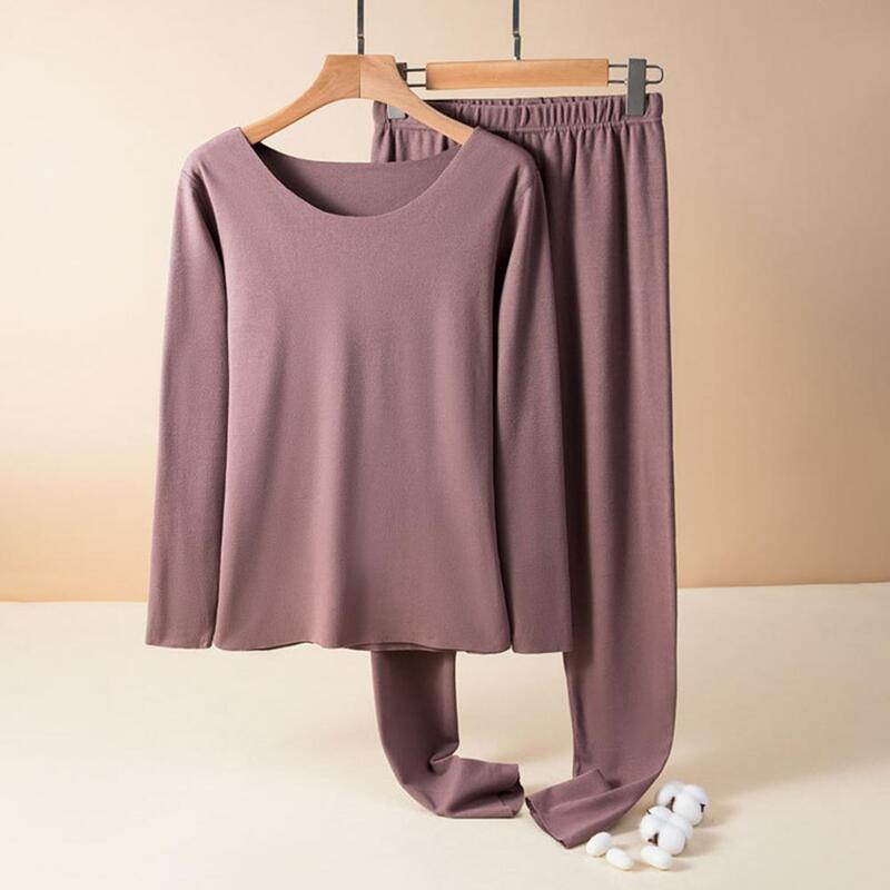 Conjunto de pijamas térmicos para mujer, ropa interior suave y cálida, pantalones superiores de alta elasticidad, Color sólido, Invierno