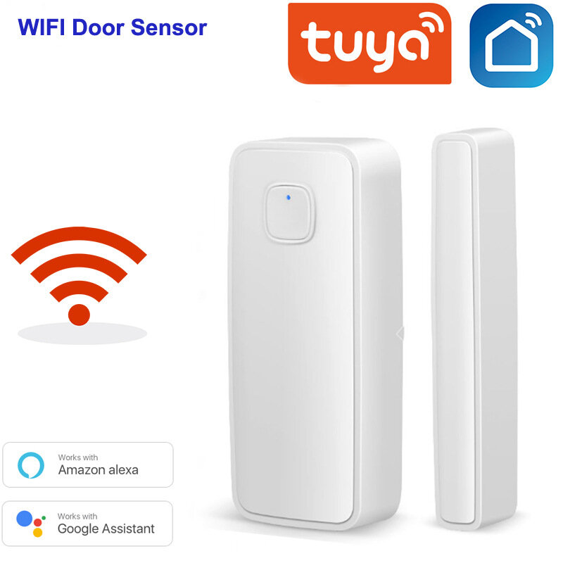 Tuya-Sensor de puerta inteligente con Wifi, Detector de apertura/cierre, Notificación por aplicación, funciona con batería, compatible con Alexa y Google Home, No necesita Hub