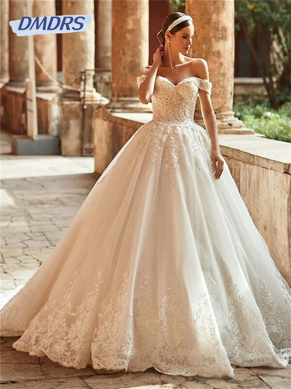 Klasyczna aplikacja suknia ślubna 2024 elegancka suknia ślubna z odkrytymi ramionami romantyczna sukienka o długości podłogi Vestidos De Novia