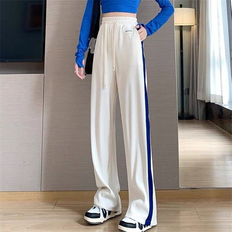 Koreańskie kobiety Y2k Pant 2022 jesień wysokiej talii w stylu Casual, letnia sznurkiem szerokie spodnie nogi kostki długie spodnie kobieta Streetwer