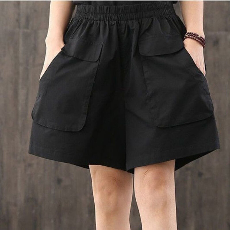 Fashion Elastic Spliced Pockets Cargo Casual Shorts Women Clothing 2024 Summer New Loose Korean Solid Color High Waist Shorts