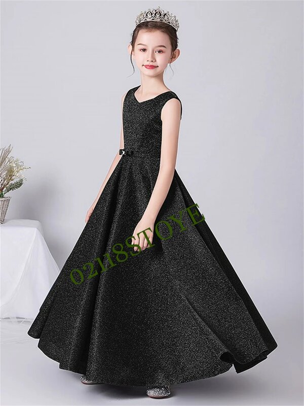 O-Neck Birthday Party Dress For Kids Bow Formal Concert Princess Gowns Floor-Length Flower Girl Dresses