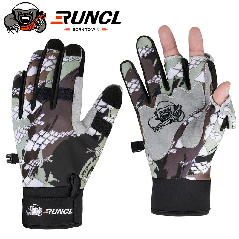 RUNCL – gants de pêche en cuir, respirants, en néoprène et PU, 1 paire/lot, 3 demi-doigts