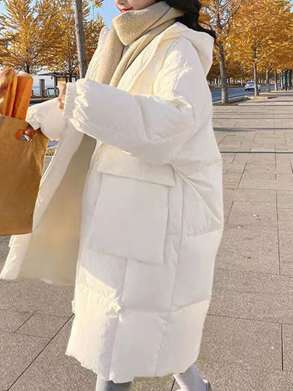 Chaquetas de plumón para mujer, abrigo largo y ultraligero, informal, con capucha, Parka holgada y cálida con cremallera, 2023