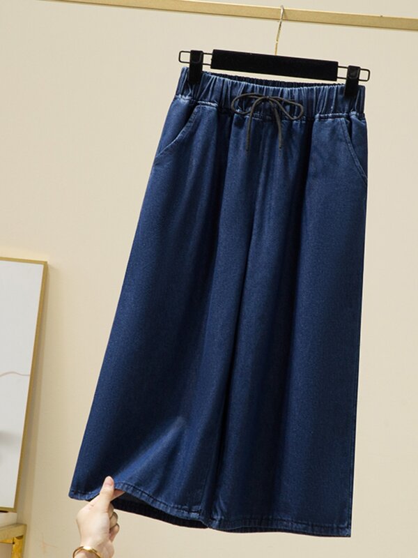 100kg estate pantaloni larghi in Denim a gamba larga per le donne moda Casual sottile dritto coulisse elastico a vita alta Jeans 5xl