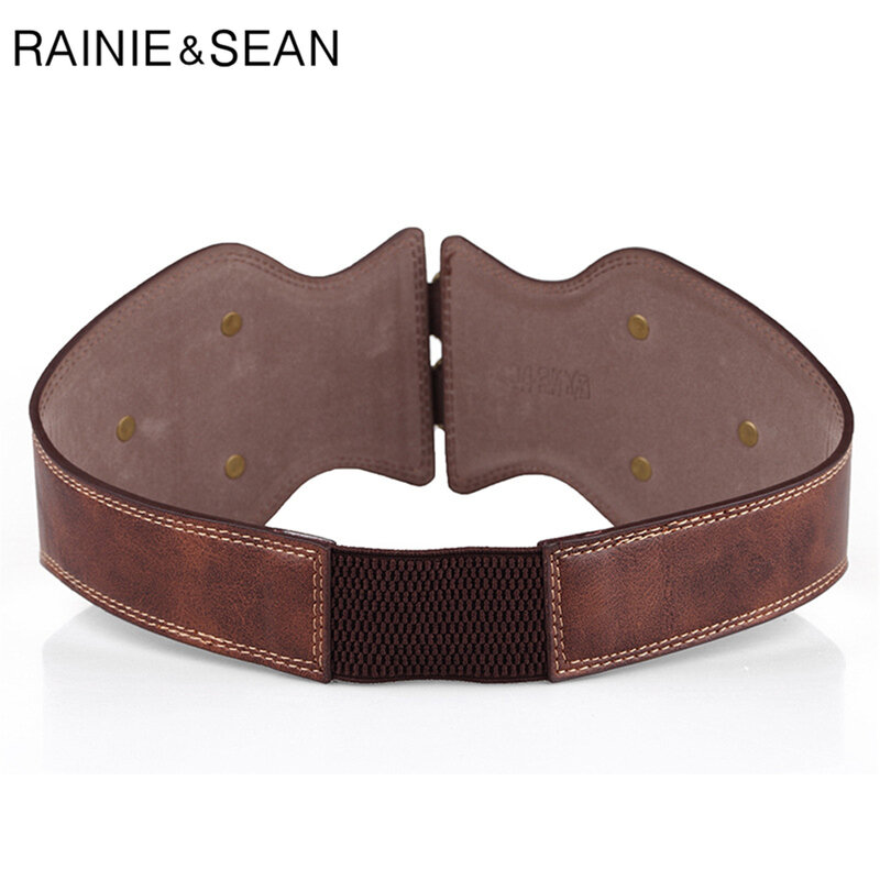 Ремень женский RAINIE SEAN, широкий кожаный, с заклепками в стиле панк, коричневый, эластичный