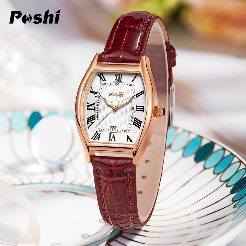 Poshi Luxus uhren für Frauen Luxus Leder armband wasserdichte Quarz Armbanduhr mit Datum weibliche Relogio Feminino Geschenk