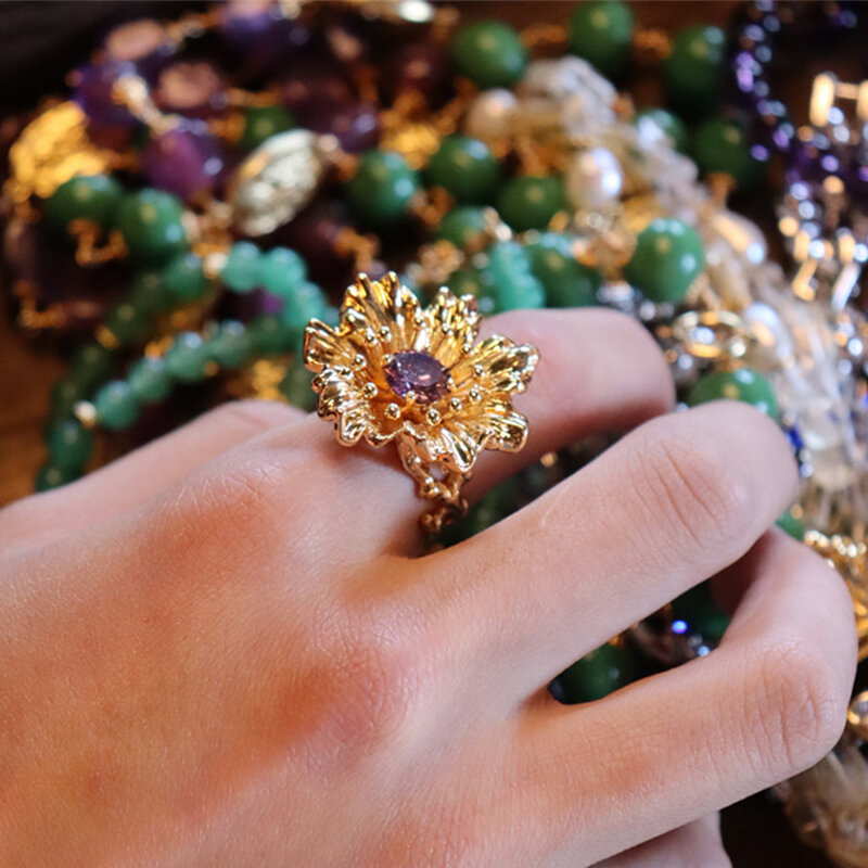 Conjunto de jóias de cobre vintage para mulheres, ouro 18k banhado com anéis strass, moda para menina