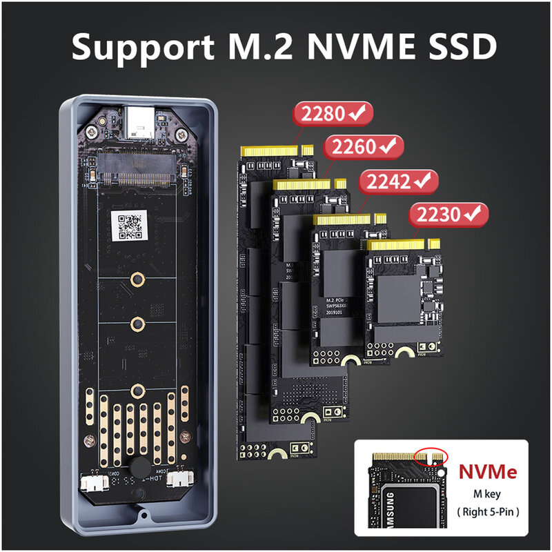 SANZANG M.2 NVMe SSD 인클로저, 20Gbps USB 3.0 C 타입 PCIe HD 외장 케이스, USB3 M2 스토리지 박스 커버, 솔리드 스테이트 하드 드라이브 디스크