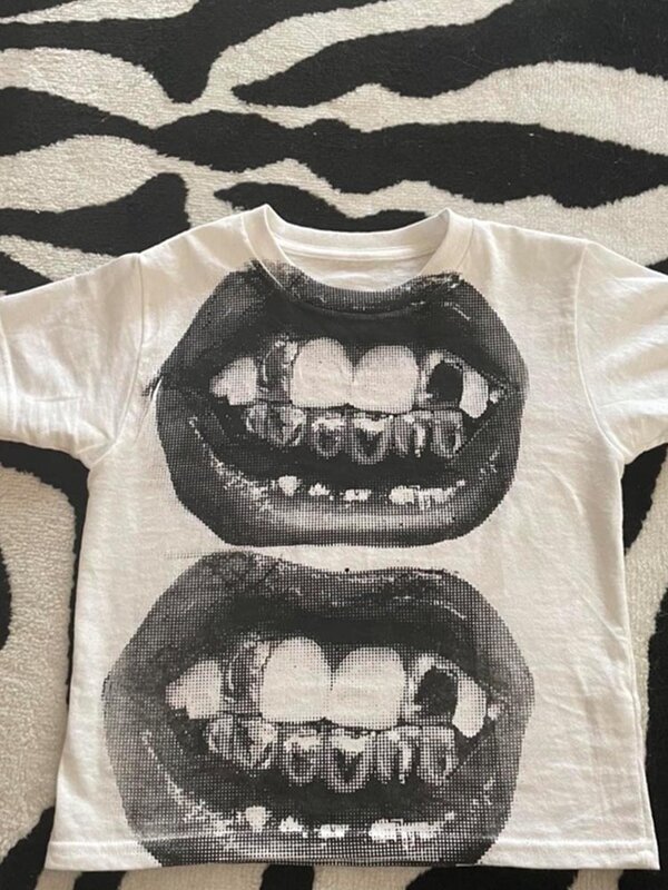 Punk Y2K Baby manica corta Top Gothic Street t-shirt da donna per il tempo libero t-shirt Basic da donna 2024 Summer Top E Girls' Gothic EMO