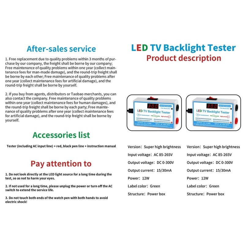 Multipurpose LED TV Backlight Tester, LED Strips Beads Test Tool, instrumentos de medição para luz LED