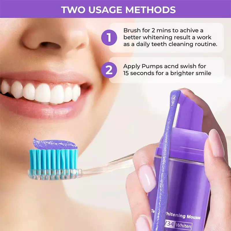 Creme dental Mousse V34, Limpeza dos dentes, Iluminar, Clareamento, Remoção Amarela, Mancha de dente, Produto de limpeza oral