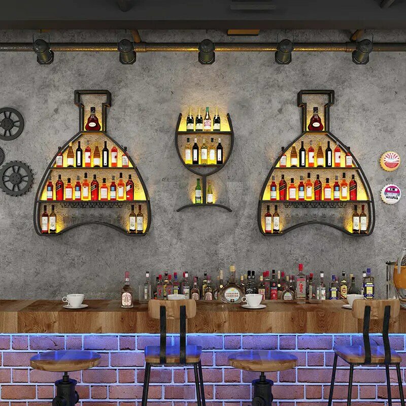 Armoire de bar à étagère murale en métal, armoires à vin modernes uniques, meubles de club de cuisine commerciaux