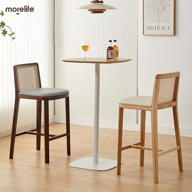 Плетеные барные стулья из массива дерева, современный минималистичный высокий стул для приемной, креативная мебель в скандинавском стиле