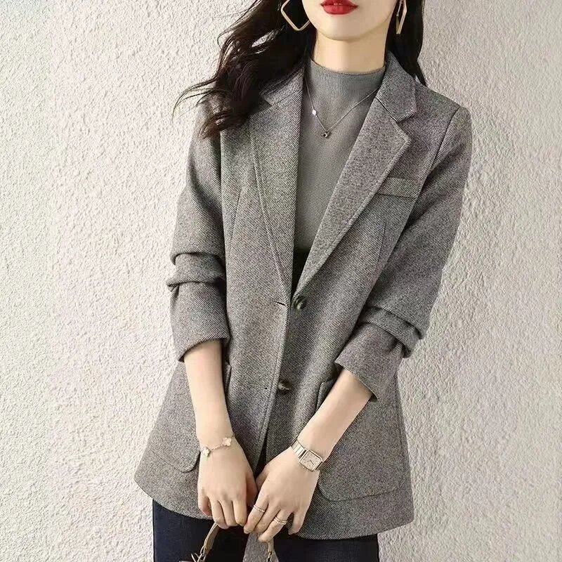 Chaqueta de manga larga para mujer, abrigo informal coreano, elegante, ajustado, traje de una sola botonadura, Tops de otoño, 2024