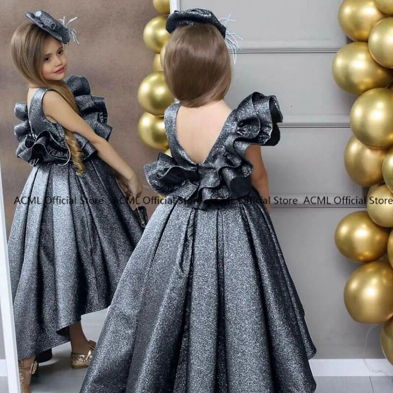 New Arrival A Line Sleeveless Satin First Communion Dress High Low Kids Gowns for Party Back Out Baby Birthday  Summer 2023