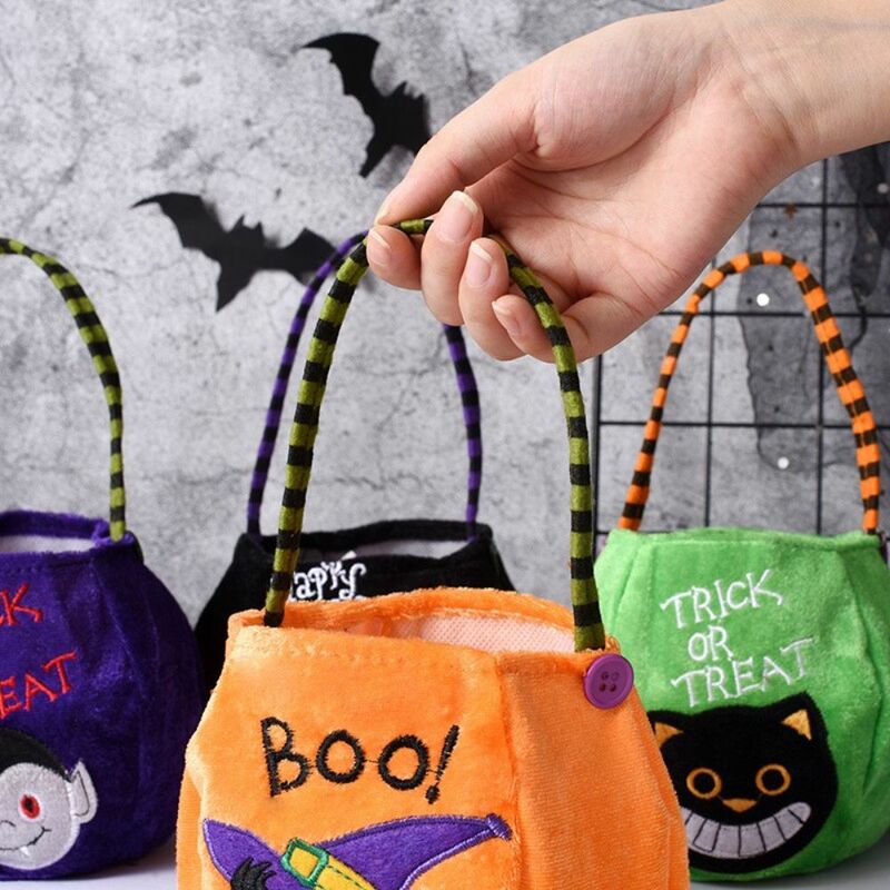 Tas permen Halloween, tas tangan labu trik Elf kucing hitam anak-anak