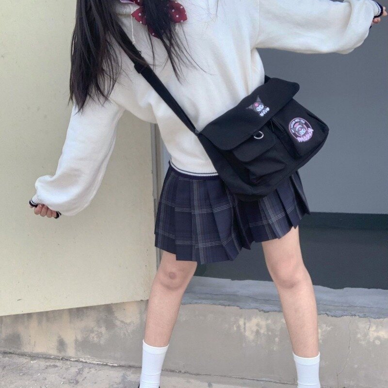 Mbti ผ้าใบสีขาว Kuromi กระเป๋าสะพายบ่าผู้หญิง JK สไตล์วิทยาลัยลำลองกระเป๋าหิ้วแฟชั่นญี่ปุ่นผู้หญิงที่หรูหราทุกวันกระเป๋าถือ