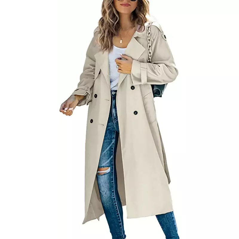Manteau long pour femme avec ceinture, trench-coat, vêtements décontractés, col rabattu, manches longues, ingent, automne, hiver