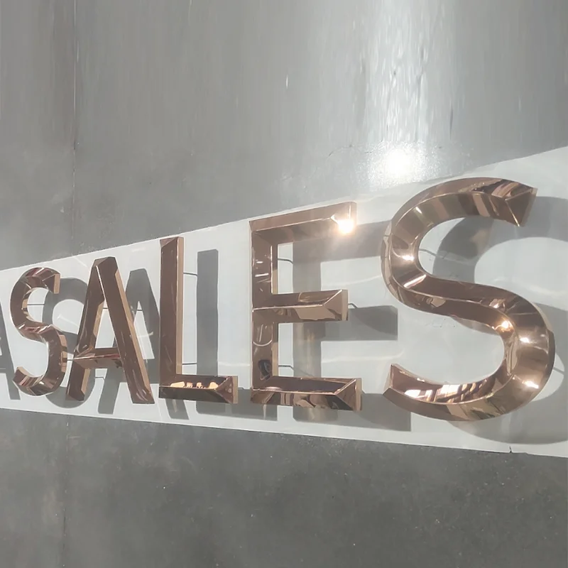 Factory Outlet Outdoor 3D gold color stainless steel logo, rose red gold color 3D sign, 3D metal  logo, business shop signs