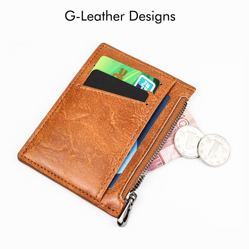 Porte-cartes de crédit en cuir Vintage pour hommes, fermeture éclair mince, Mini portefeuille court, porte-monnaie personnalisé