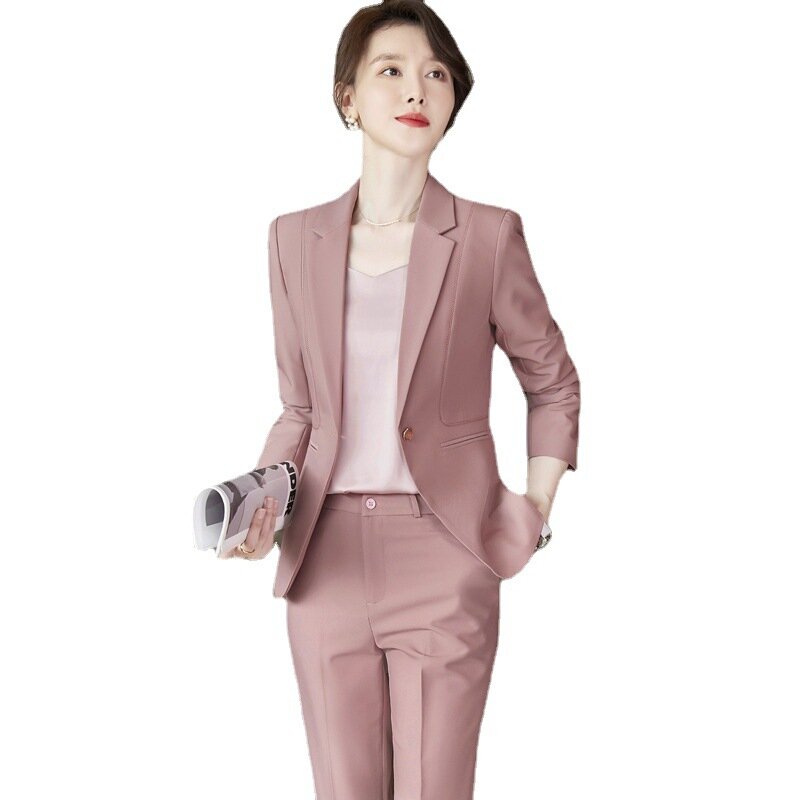 Traje rosa de otoño para mujer, traje Formal de estilo de diosa de temperamento alto, ropa de trabajo, abrigo de traje informal profesional