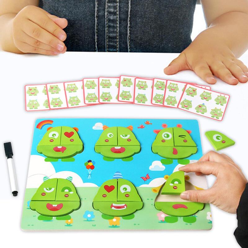 Mainan kayu 2 in 1 mainan Montessori, papan gambar Monster Puzzle permainan untuk klub perlengkapan belajar penggunaan rumah