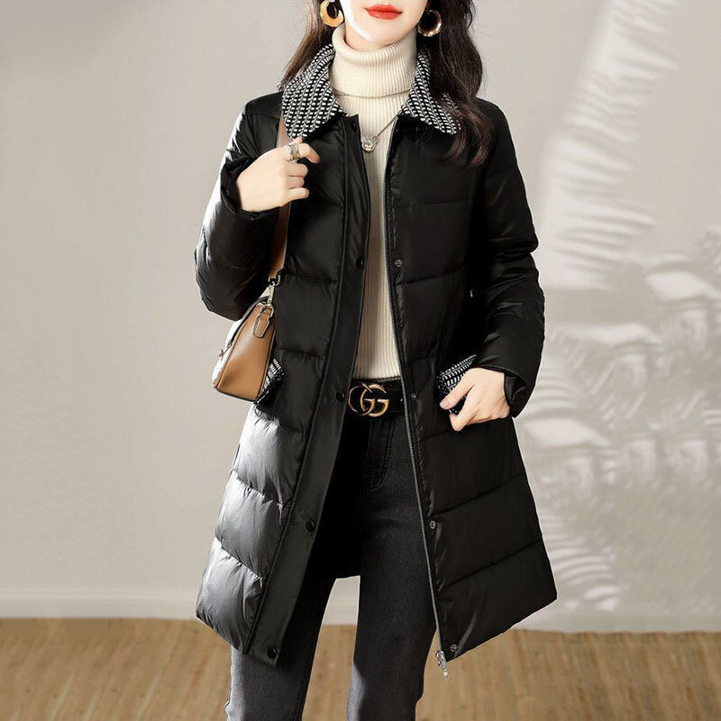 Novo high-end moda feminina coreano para baixo algodão jaqueta outono inverno quente parka feminino casual longo costura roupas de algodão 4xl
