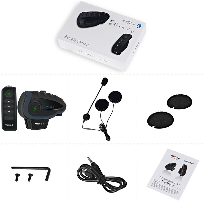 1200Meter Bluetooth Intercom Motorcycle Helmet Interphone Headset NFC Remote Control Full Duplex +FM