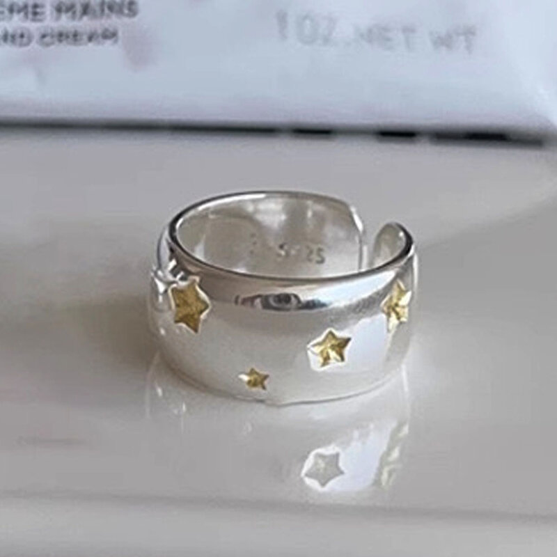 BF CLUB cincin murni 925 untuk wanita mode geometris buatan tangan tidak beraturan emas berbintang sederhana Jelwery halus pesta hadiah Natal