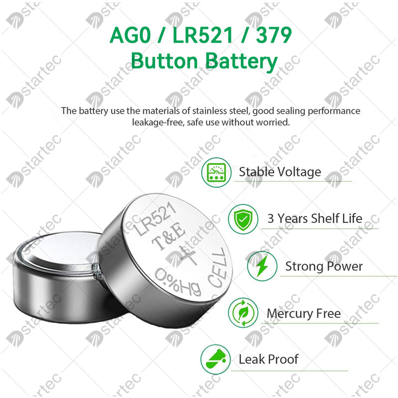Pilas alcalinas de botón para reloj y juguetes, pilas de botón AG0 379 SR63 LR63 LR521 379A 1,55 V, SR521SW D379 RW327, 10 unidades