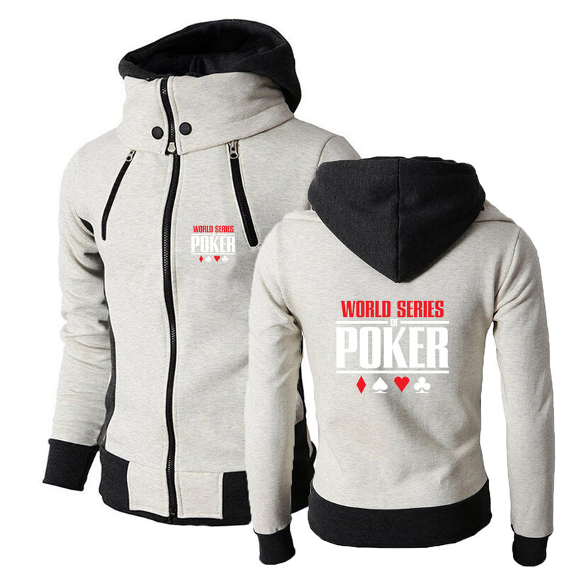 Fashion cetakan pria baru 2023 seri dunia Poker Hoodie katun musim semi musim gugur Hoodie Slim Fit Sweatshirt rekreasi ritsleting jaket mantel